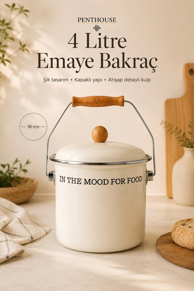 4 Liter Enamel Pot with Lid and Wooden Handle Cream 18 cm