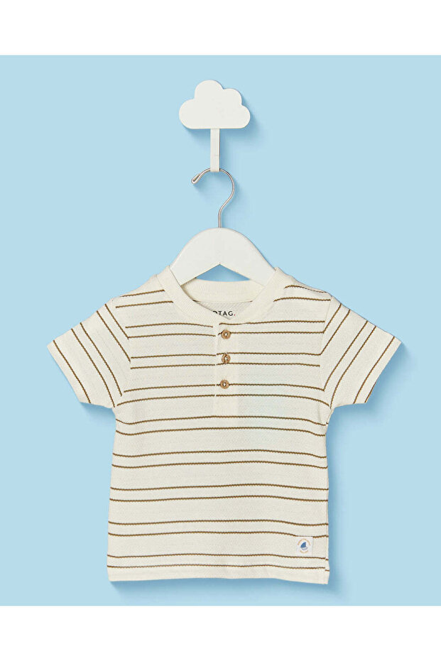 Infant Boys Cream Striped Henley T-Shirt