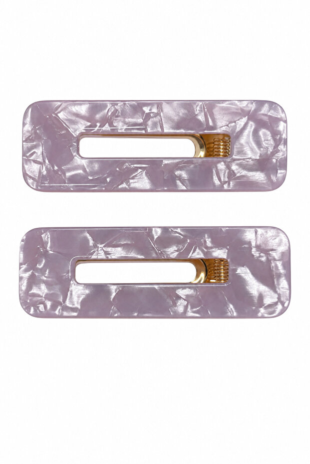 Marble Patterned Lilac Rectangular Hair Clip Set 2 Pieces - Stylish and Convenient