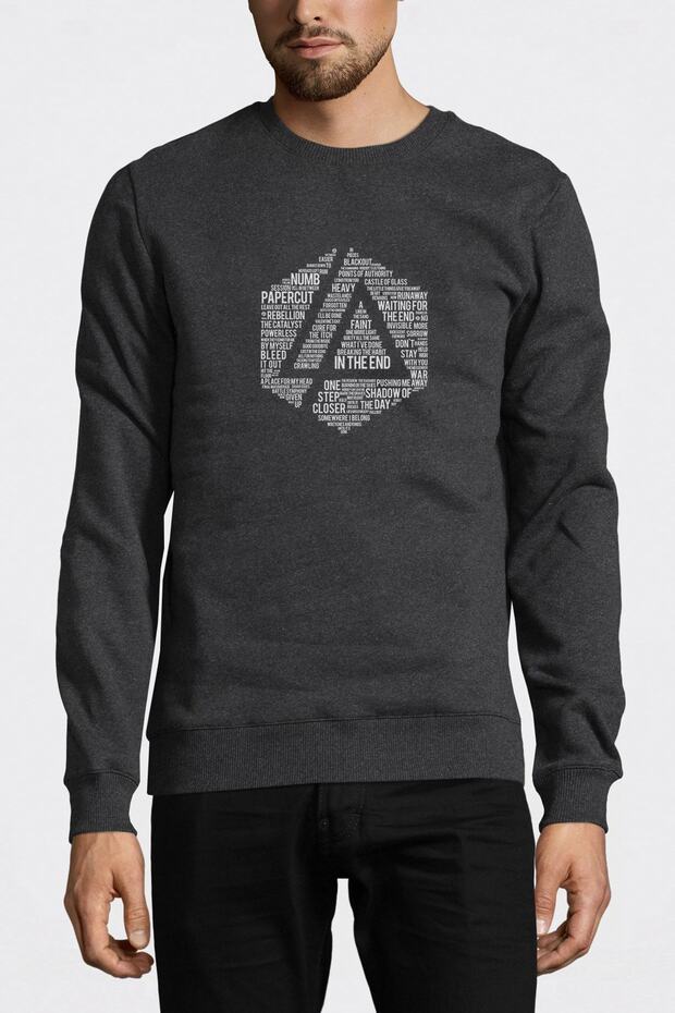 سويت شيرت رجالي محبوك بأكمام طويلة مطبوع من Linkin Park باللون الفحمي المدخن