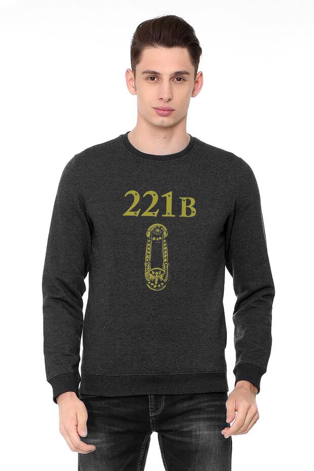 سويت شيرت رجالي محبوك بطبعة شيرلوك هولمز أنثراسايت مدخن بأكمام طويلة