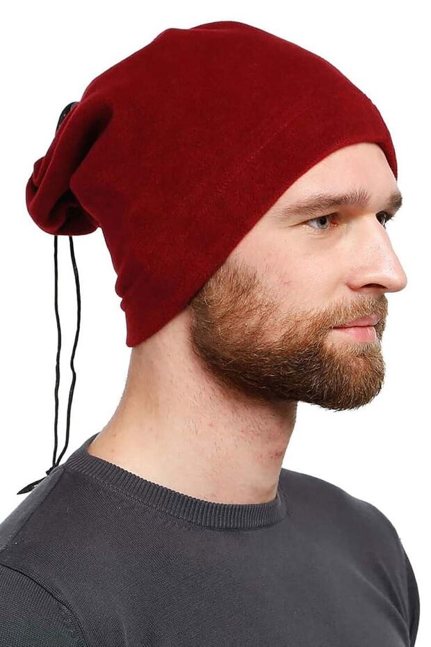 Men's Burgundy Polar Beanie Polar Neck Collar That Can Be Used in Two Different Shapes