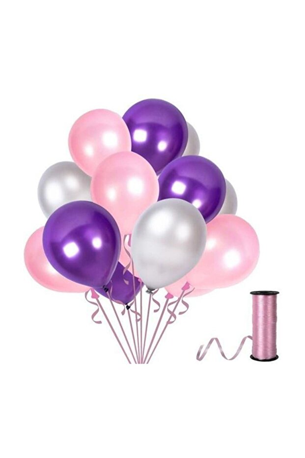 Silver-pink-purple Metallic Pearlescent Balloon 30 Pieces