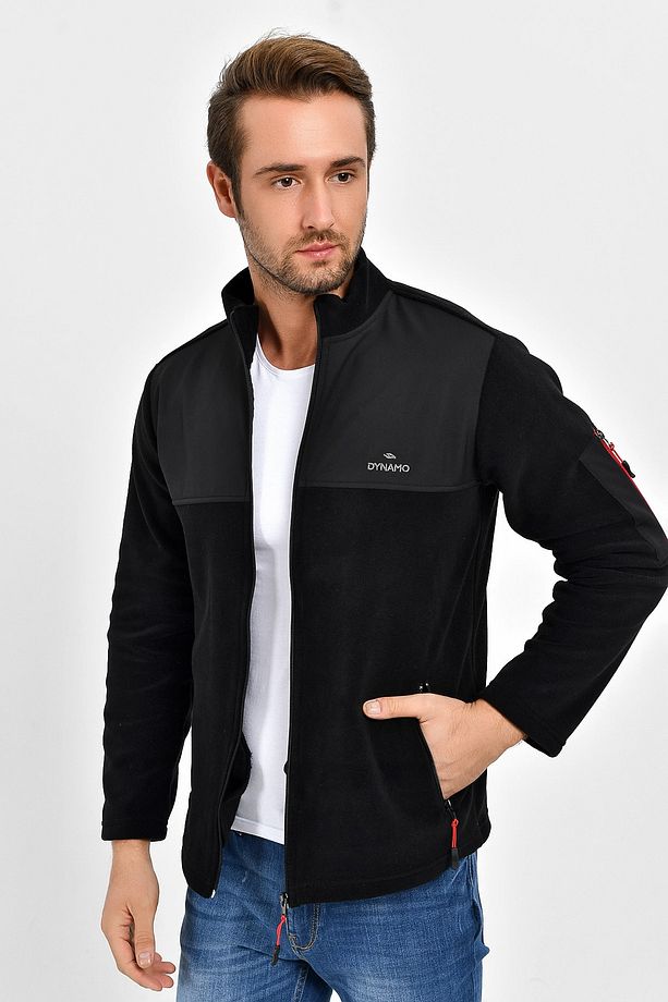 Erkek Siyah Büyük Beden Polar Ceket Göğsü Softshell Kumaş - 5