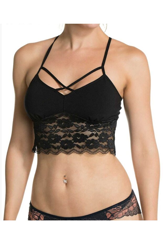 Kadın Siyah Dantelli Bralet - 1
