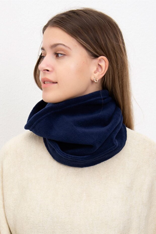 Women's Navy Blue Fleece Neck Collar Fleece Beret That Can Be Used in Two Different Ways