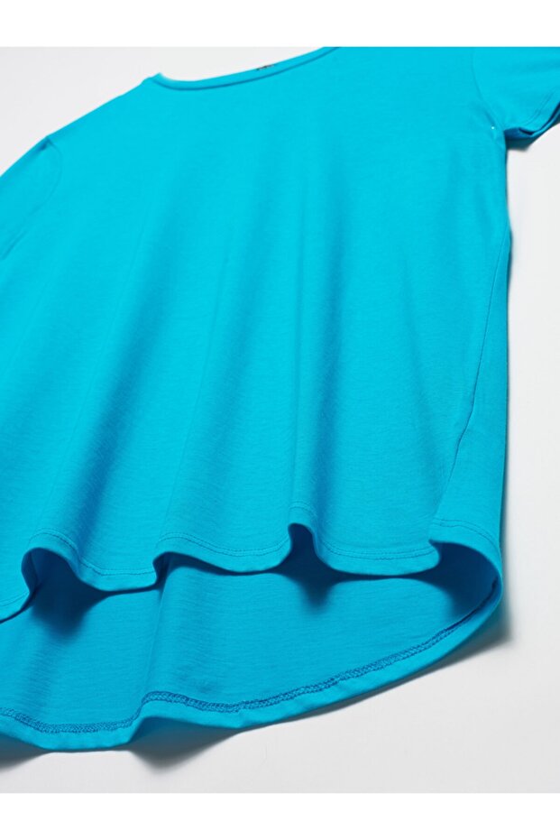 Kadın Mavi Bisiklet Yaka Basic T-shirt 3471 - 3