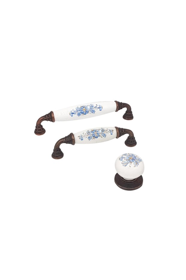 White Porcelain Floral Handle 96 mm