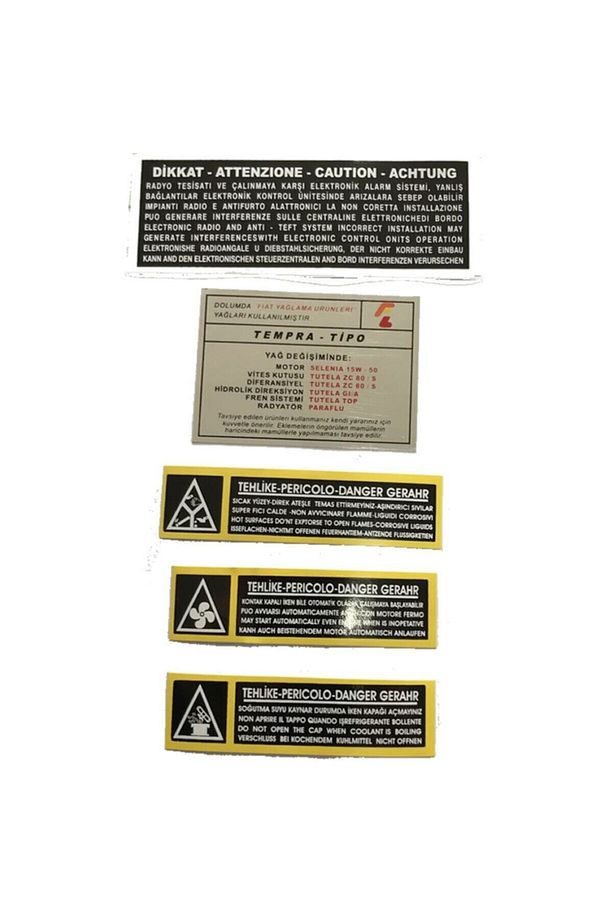 Tofaş Fiat Tempra Tipo Motor Etiket Takımı 5'li Set Panel Etiket Seti - 1
