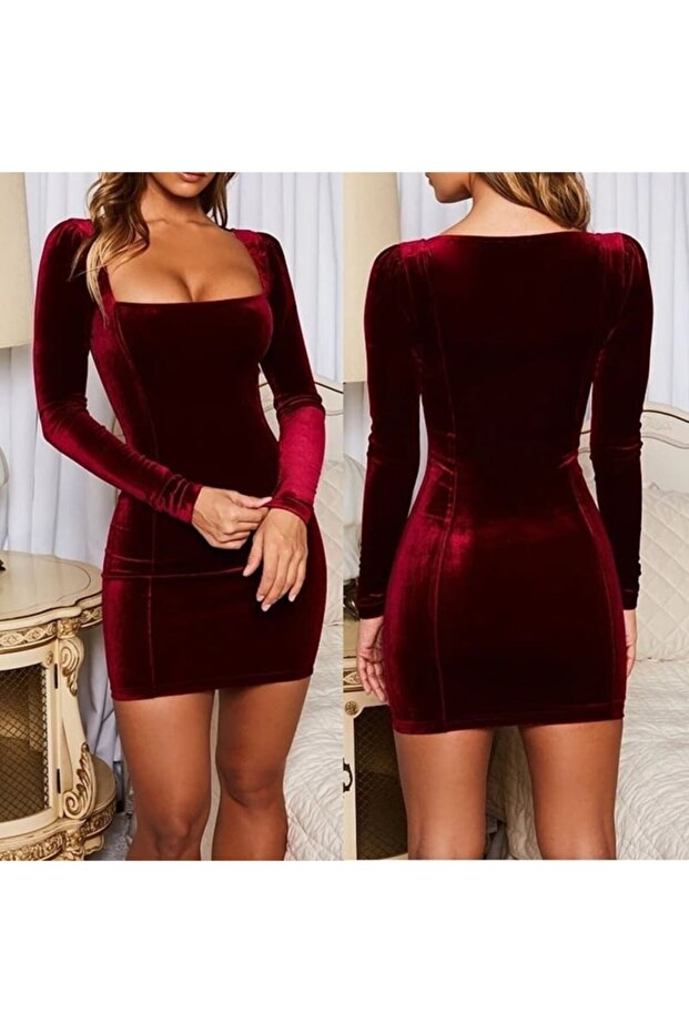 Mini Kadife Elbise - 1