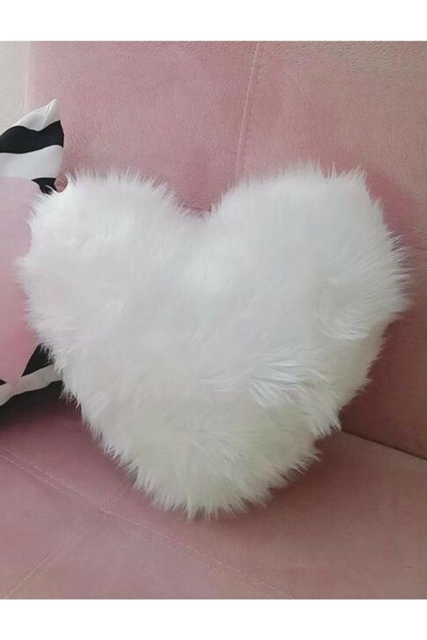 Heart Plush Stuffed Pillow - White