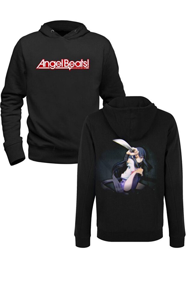 Angel Beats Picture Printed Black Front Back Printed Sweatshirt