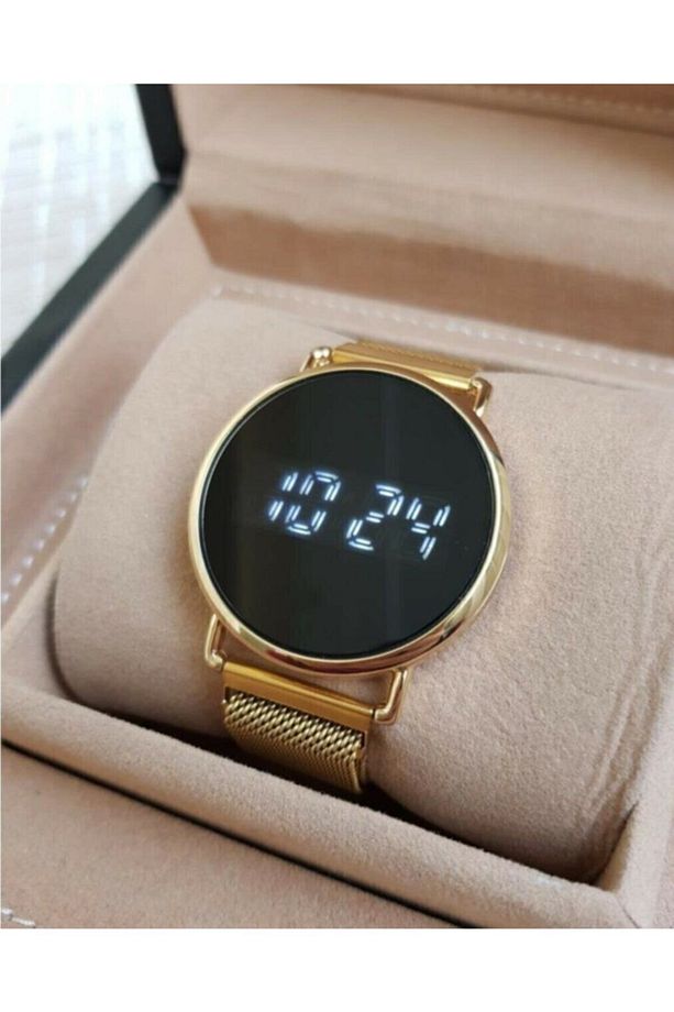 Unisex Gold Mıknatıslı Hasır Kordon Dokunmatik Kol Saati - 1