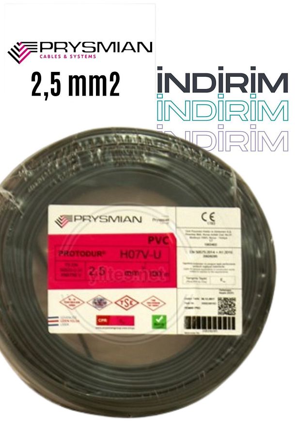 2,5 Mm2 H07v-u Siyah Nya Kablo 100 Metre Tek Damar - 1