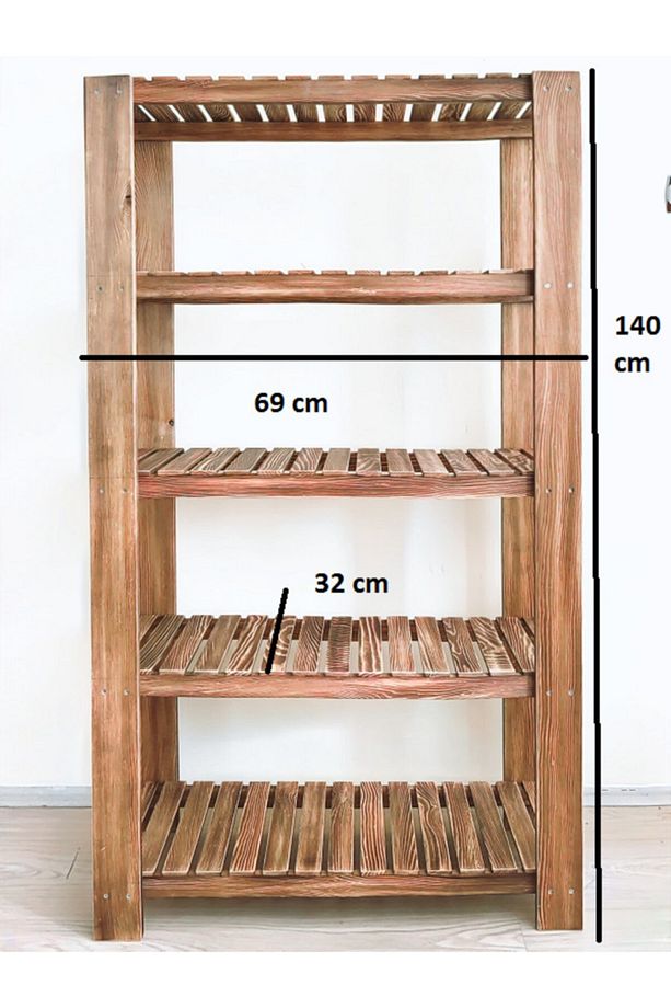 Ahşap Dekoratif 5 Raflı Mutfak Rafı Esk140x70 Raf - 3