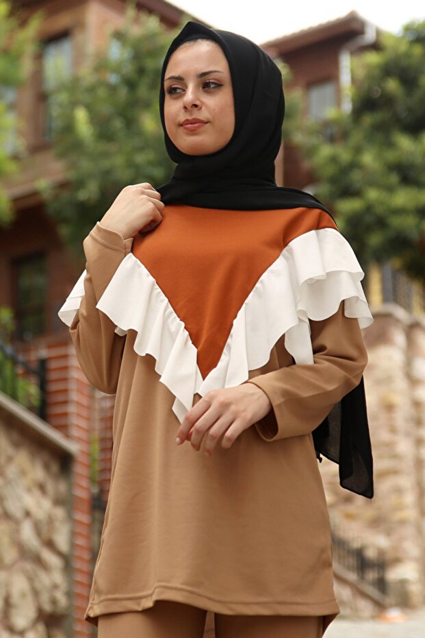 Front Ruffle Double Set Beige - 2