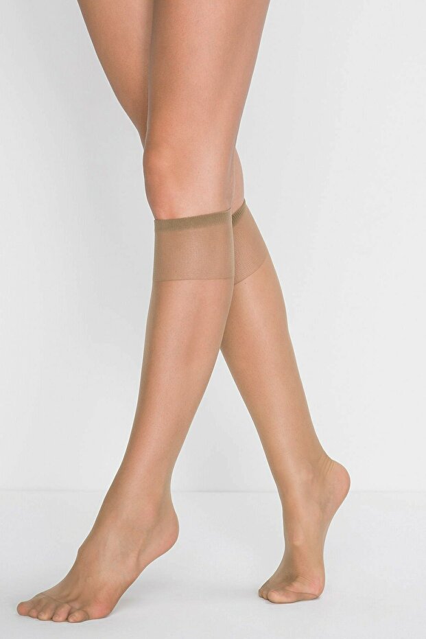 Shiny Fit 15 Lycra Knee Length Mink Color Socks 2 Pieces