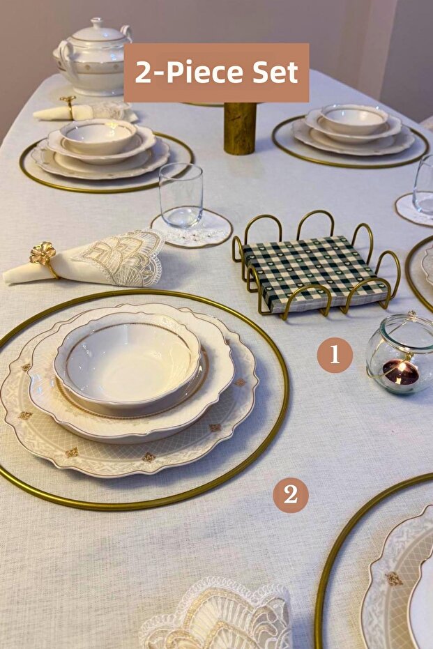 Set of 2 Matte Gold 6-Piece Supla Square Napkin Holder Kitchen Set