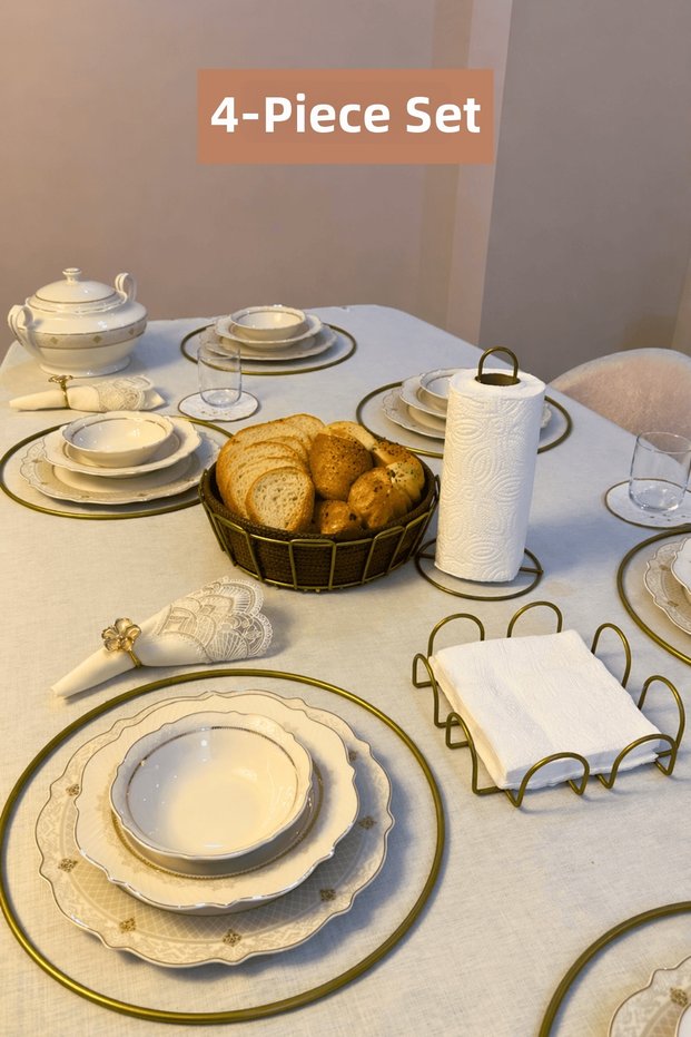 Set of 4 Matte Gold Cage Napkin Holder Vertical Paper Towel Holder Misketli Supla Oval Corner Bread Basket Beige