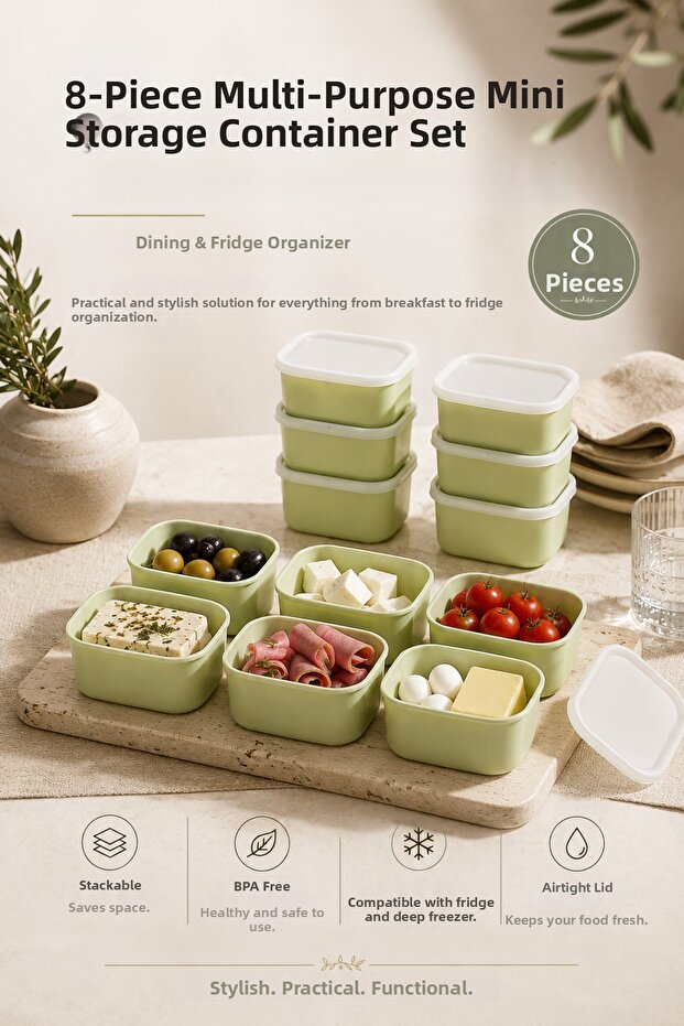 8-Piece Multi-Purpose Mini Storage Container Set, Nutrition Container, Refrigerator Organizer, Bpa Free
