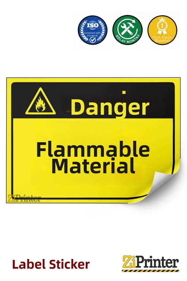 Danger Flammable Material Warning Sign Label 25X35 cm