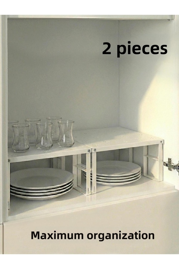 2 Pieces Cabinet Inner Shelf Plate Cup Organizer Metal Shelf