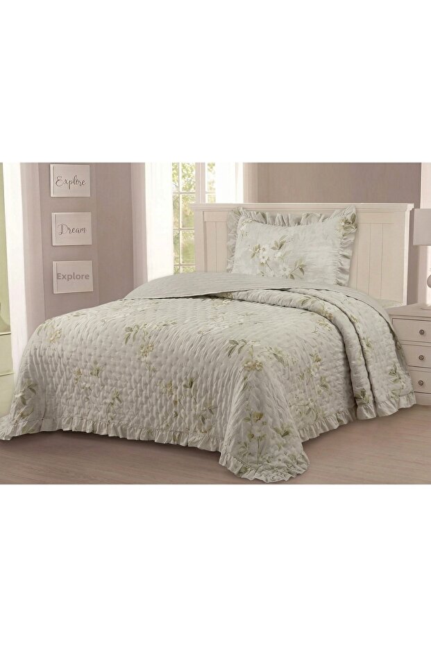 Luxury Patterned Single Bedspread Set 180X220 cm – Ruffled Muslin Textured Pique Set + 50X70 Pillowcase
