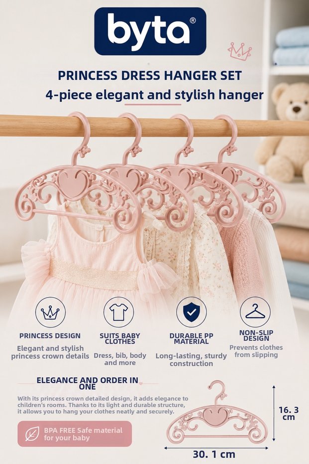 Princess 4-Piece Baby Clothes Hangers – Decorative Pp Plastic Children's and Baby Clothing Hanger Set