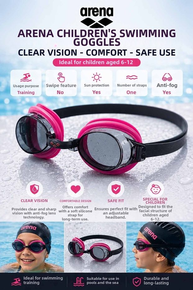 Children's Swimming Goggles 6-12 Years Old Black | Anti-Fog Uv Protection Silicone Swimming Goggles | Pool Sea Training