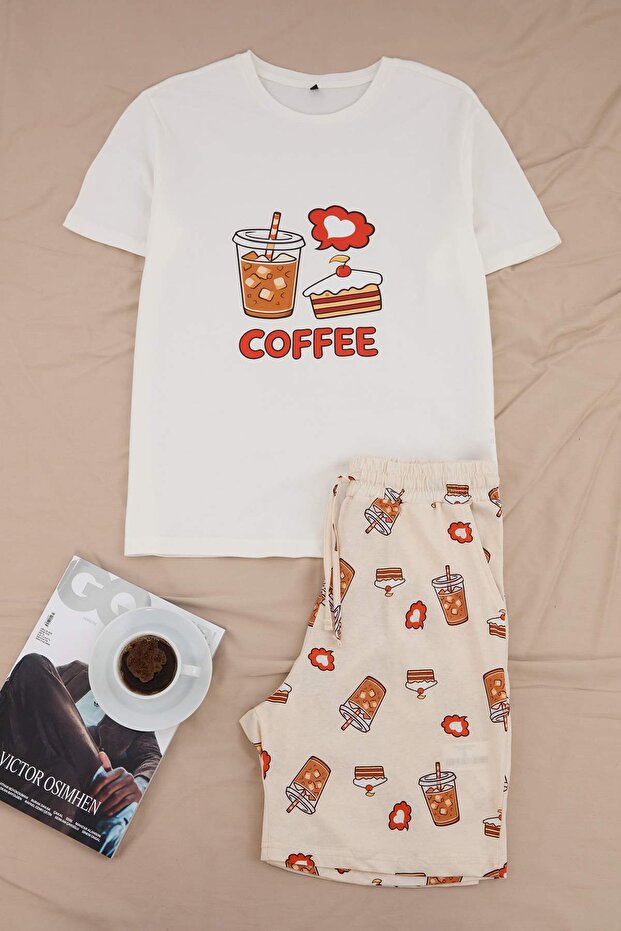 Ekru Couple/Çift Regular Kahve Temalı Yazlık Örme Pijama Takımı TMNSS26PT00050 - 3