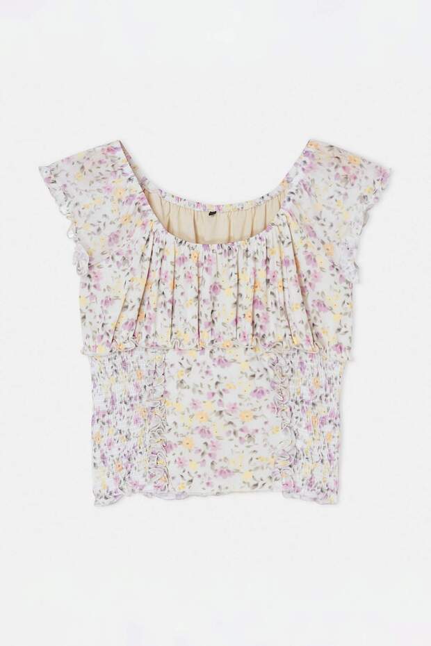 Çok Renkli Çiçek Desenli Tül Örme Büyük Beden Bluz TBBSS26AF00154 - 9