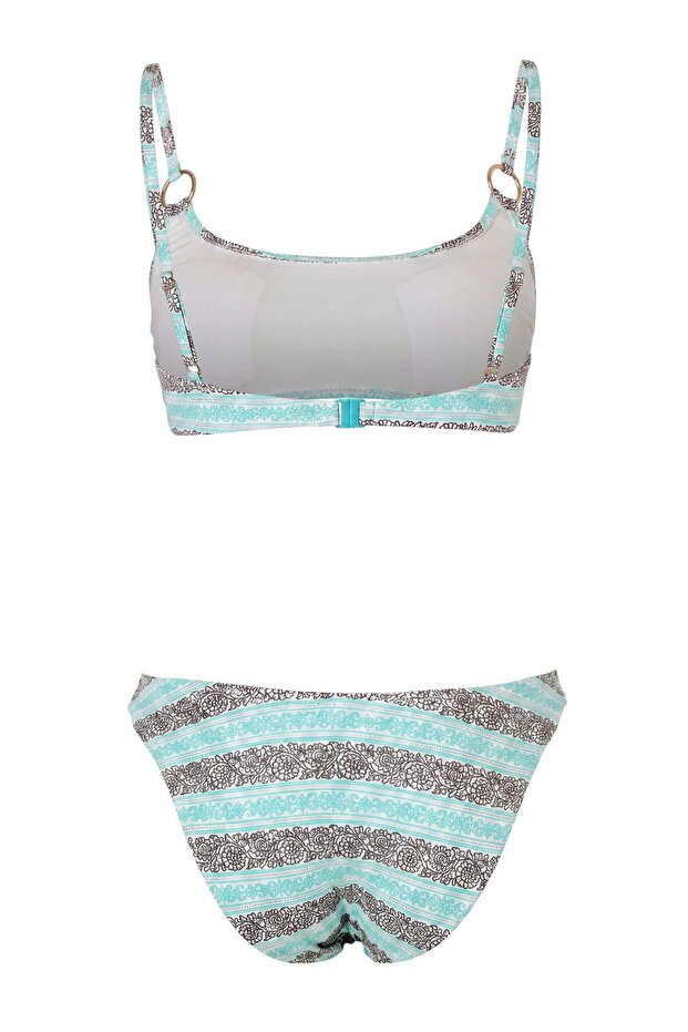 Çizgili Straplez Kaplı Aksesuar Detaylı Normal Bel Regular Bikini Takımı TBESS26BT00212 - 5