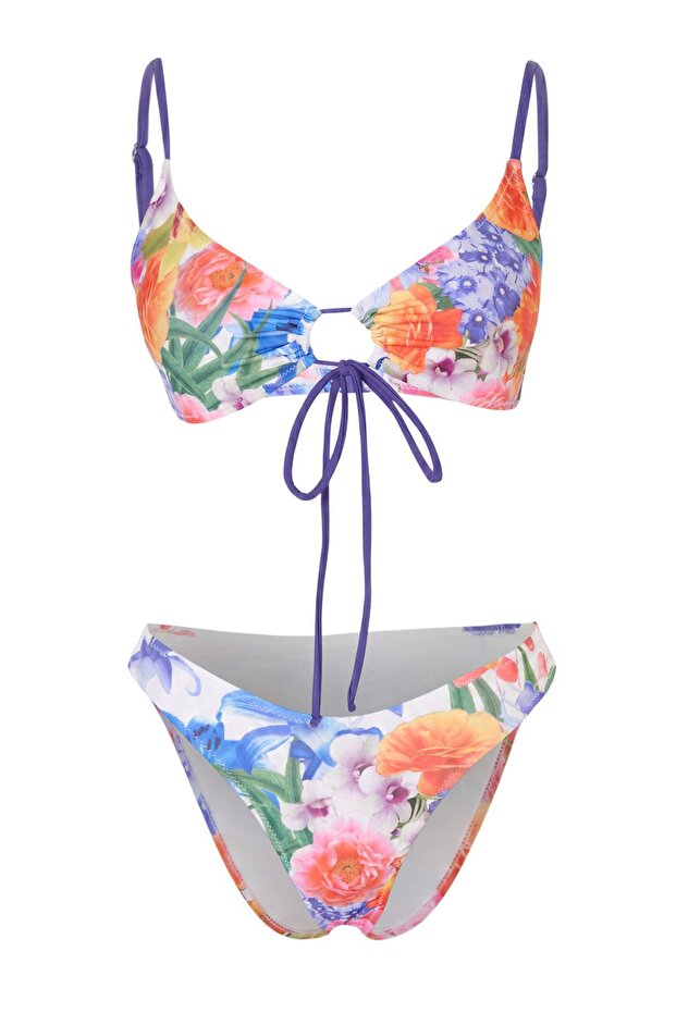 Çiçek Desenli Üçgen Kaplı Normal Bel Regular Bikini Takımı TBESS26BT00203 - 4