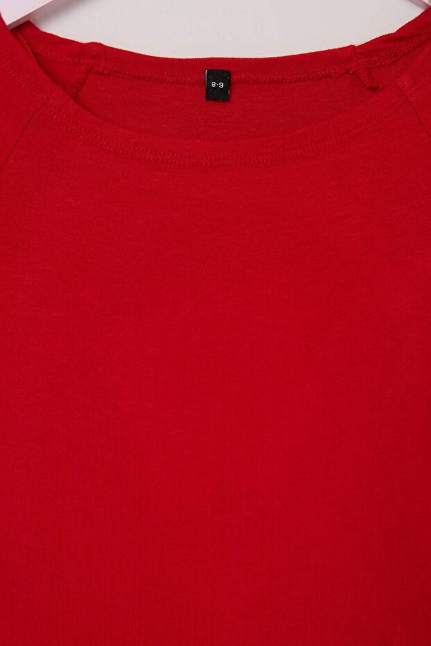 Kırmızı Kayık Yaka Düz Örme T-Shirt TKDSS26TS00084 - 6