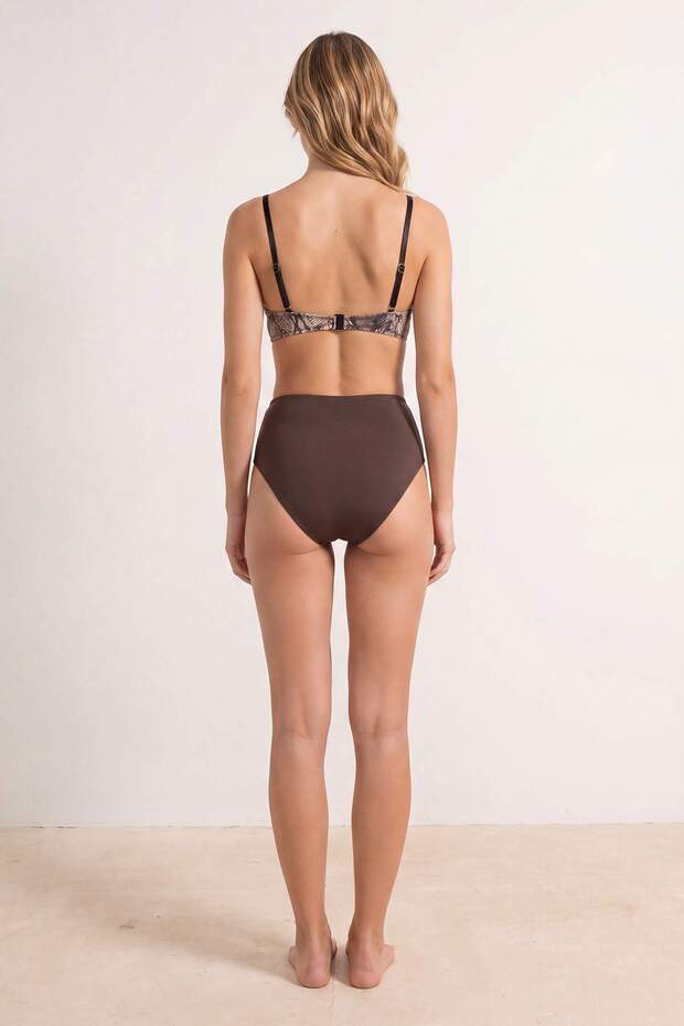Yılan Desenli Balconette Kaplı Regular Yüksek Bel Bikini Takımı TBESS25BT00124 - 4