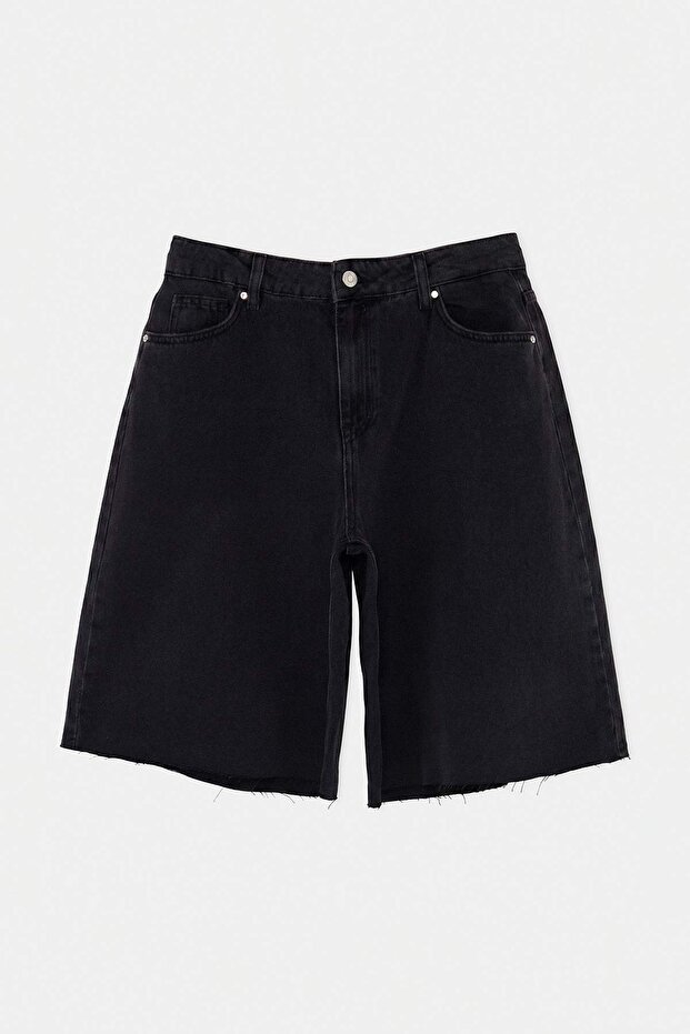 Siyah Paça Kesikli Yüksek Bel Denim Bermuda TWOSS26SR00169 - 1