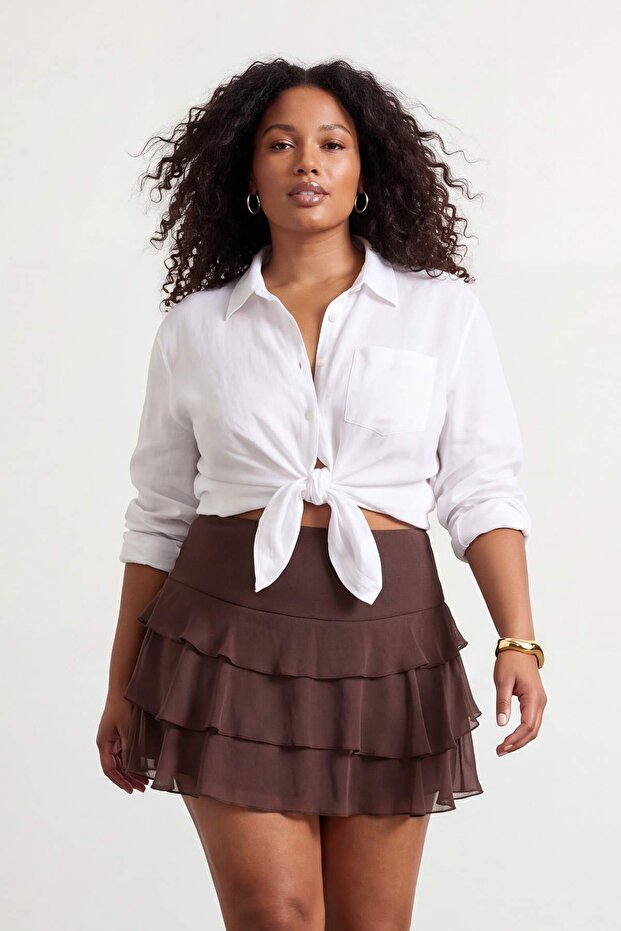 Brown Woven Plus Size Skirt Tbbss26Az00022