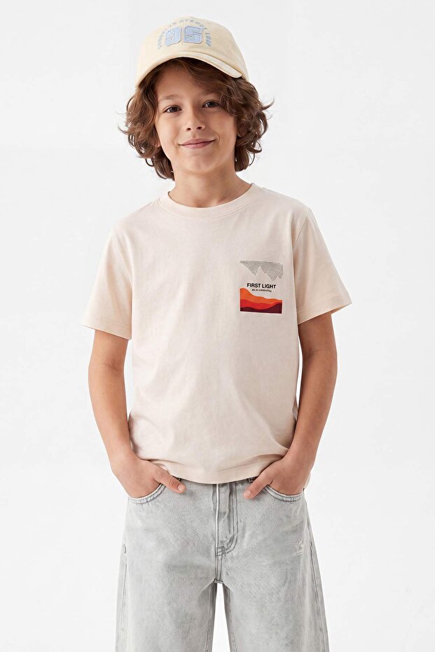 Taş-Ekru Çizgili Örme T-Shirt TKDSS26TS00025 - 5