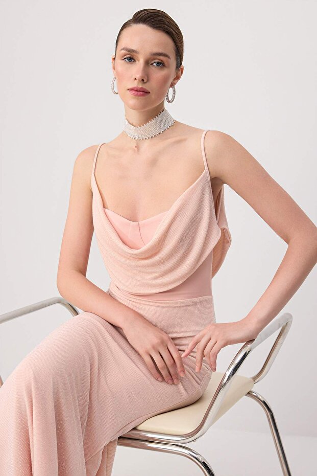 Pudra Simli Örme Maxi Abiye & Mezuniyet Elbisesi TPRSS26AE00152 - 2