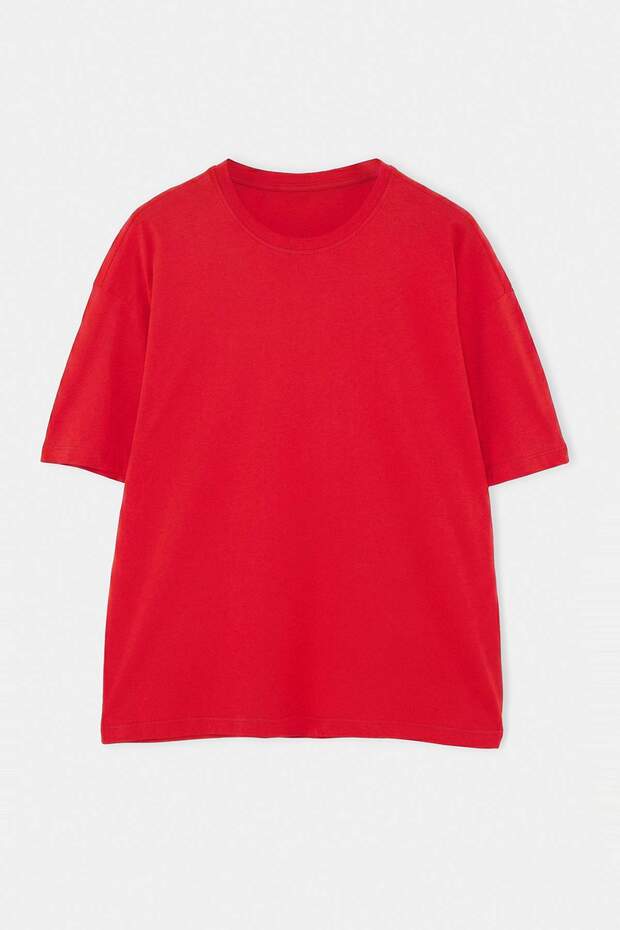 Kırmızı - Beyaz Oversize/Rahat Kesim %100 Pamuk T-Shirt TMNSS24TS00038 - 10