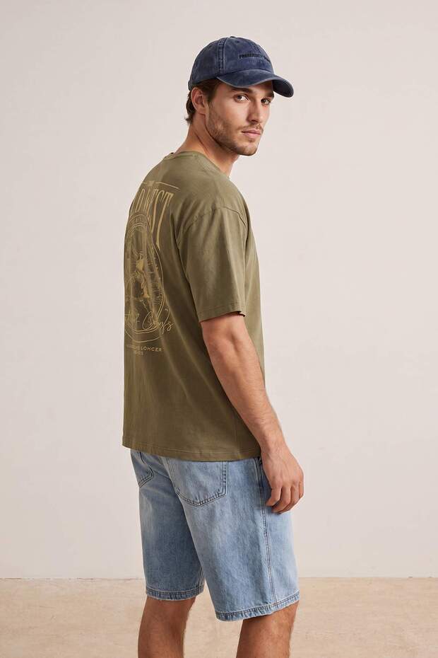 Haki Oversize/Geniş Kesim %100 Pamuklu Sırt Baskılı T-Shirt TMNSS24TS00003 - 3
