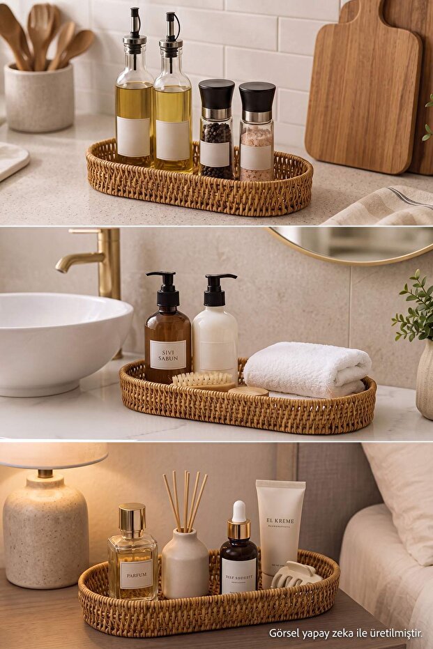 2-Piece Wicker Look Plastic Organizer & Basket & Organizer 25 X 28 cm Tphaw27Spt00002