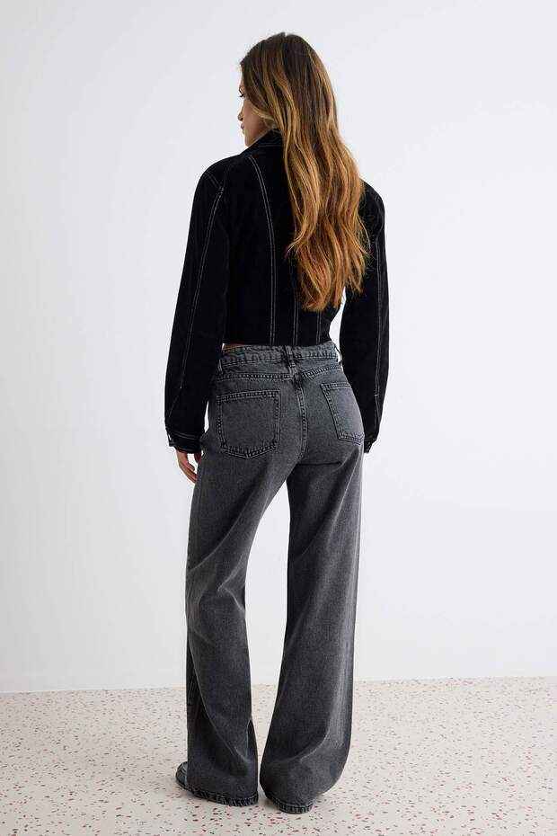 Antrasit Yüksek Bel Wide Leg Geniş Paça %100 Pamuk Non-Stretch Jeans TWOSS23JE00068 - 4
