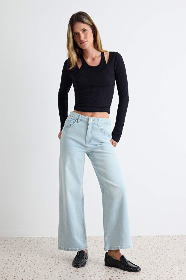 Açık Mavi Orta Esnek Normal Bel Culotte Jeans TWOAW27JE00043