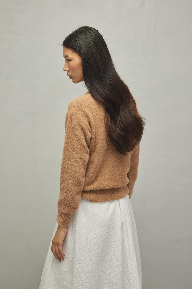 Pulover moale, scurt, camel - 7