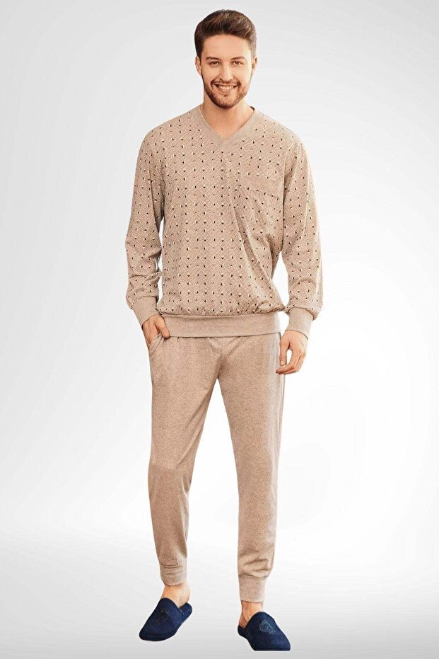 By Mecit 2757 Summer Brown Large Size Men's Pajama Set