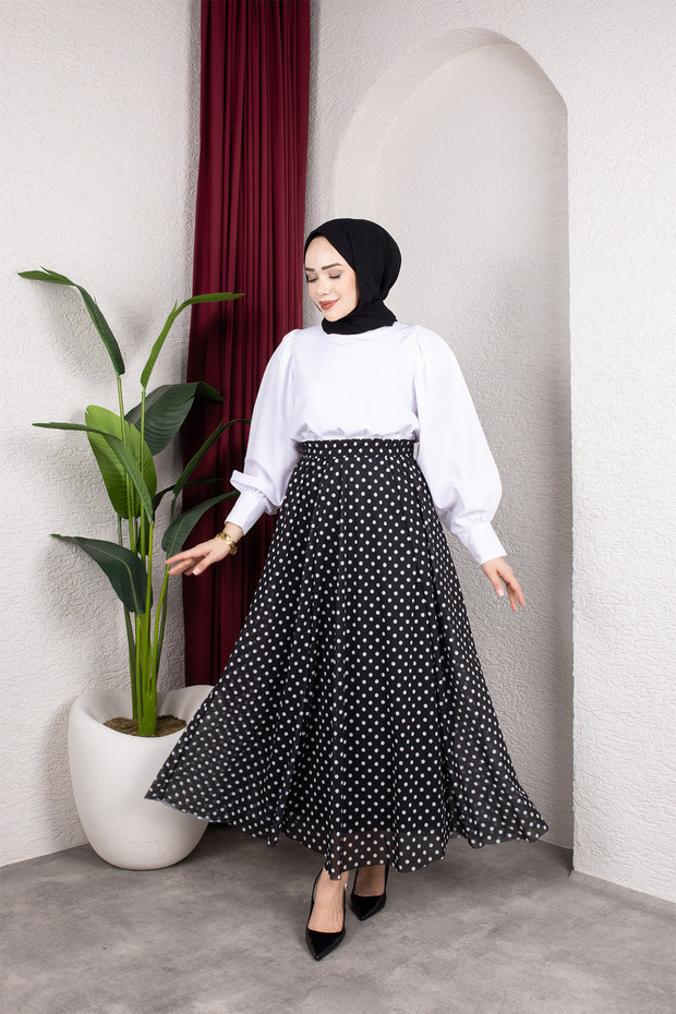 Women's Lined Polka Dot Patterned Tulle Skirt