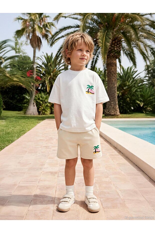 San Surfsea Printed 2-Piece Set for Ages 3-9 - Ecru