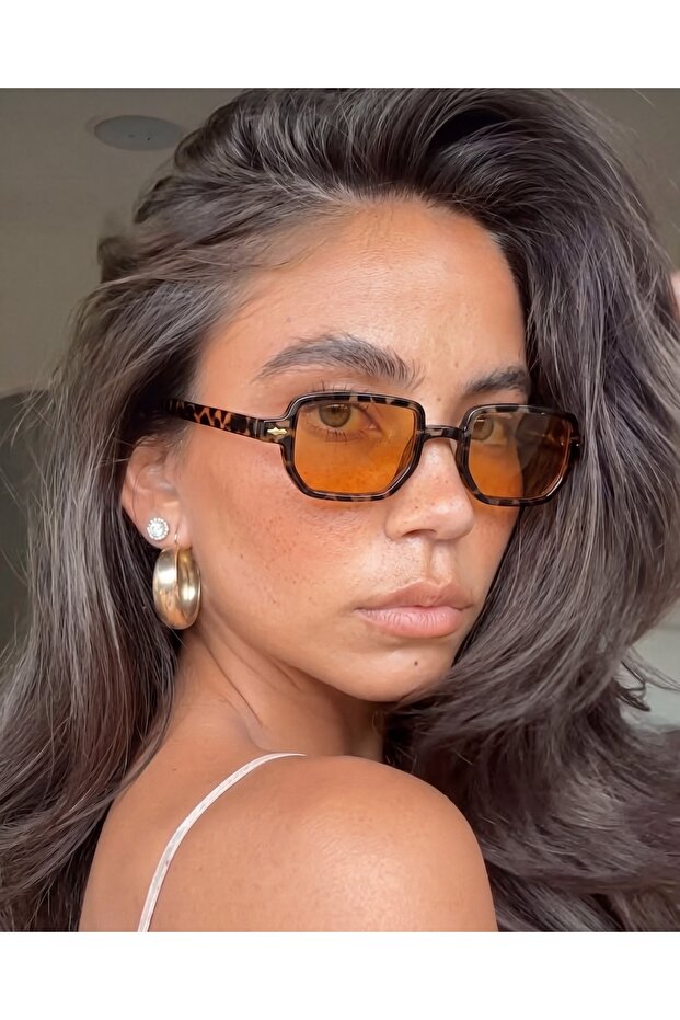 Lodin Leopard Frame Orange Glass Small Tinted Glass Sunglasses Unisex (for Small Medium Faces)