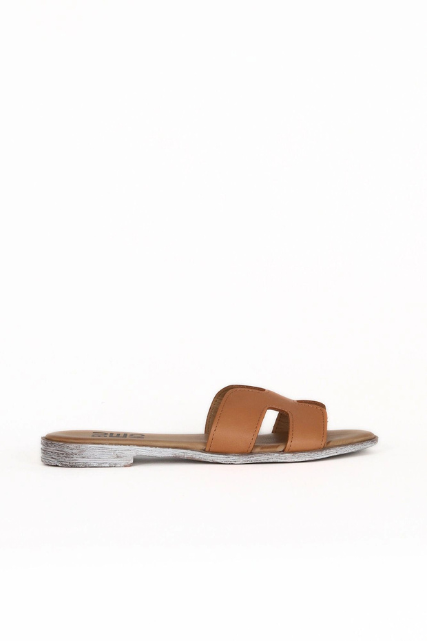 Tan Leather Women's Flat Slippers 01Wq2015